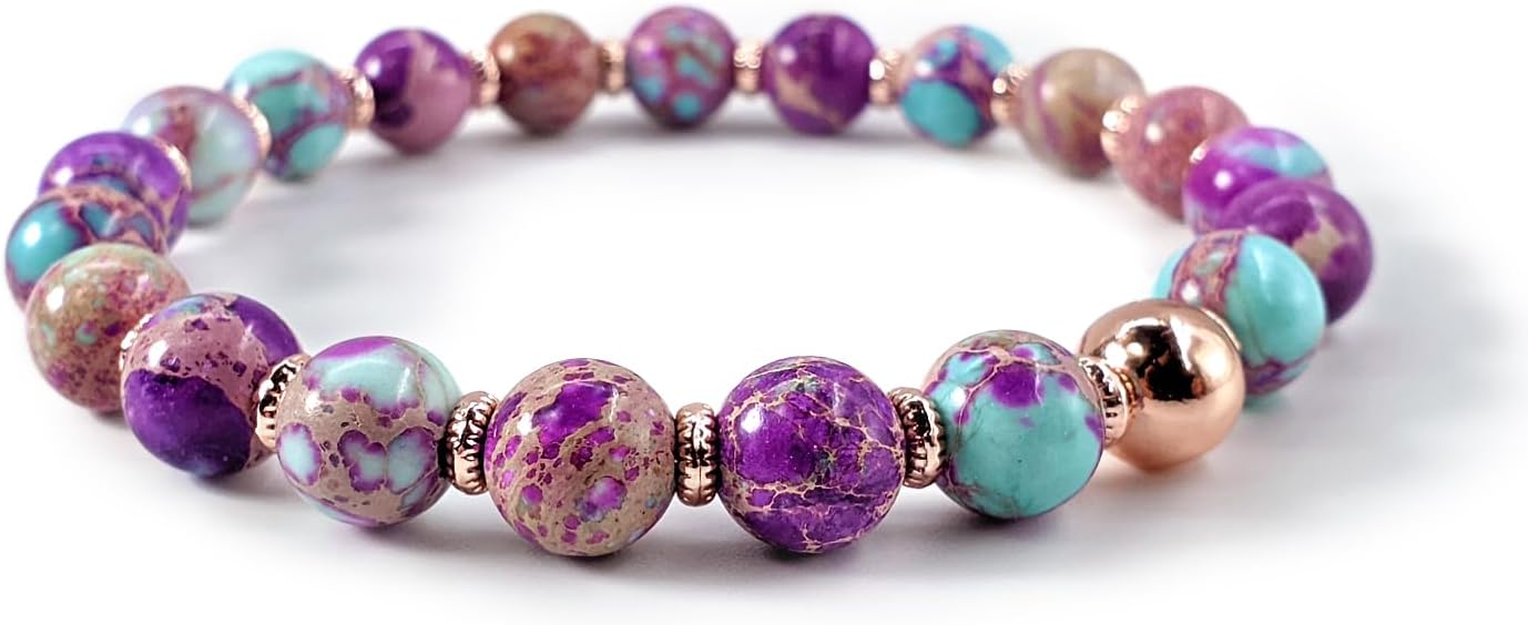 Anxiety Relief Bracelet - Calm the Mind and Body - Handmade in the USA - Hypo-Allergenic Bracelet with Sea Sediment Jasper, Moonstone, 24k Plated Rose Gold Beads