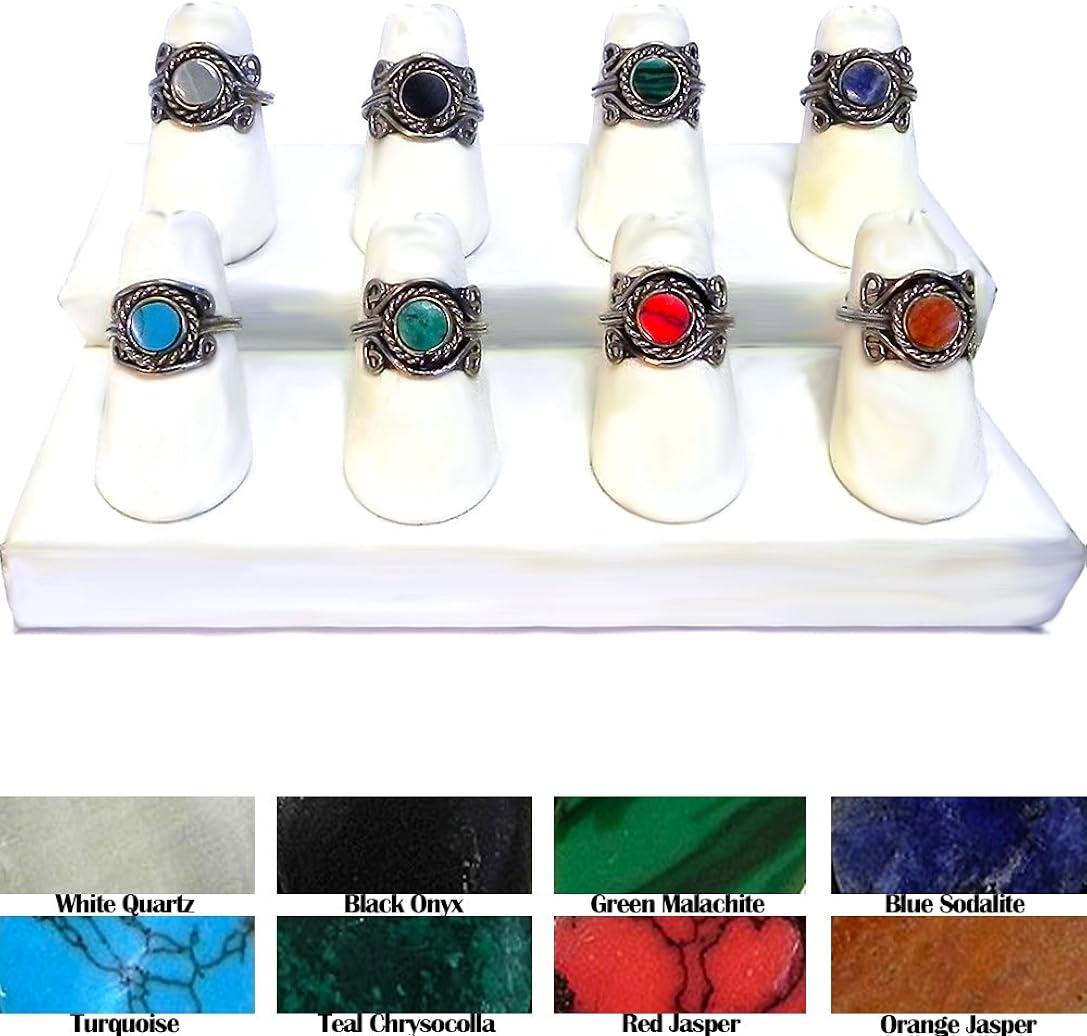 Mini Round Flat Healing Gemstone Crystal Cabochon Silver Metal Border Adjustable Ring - Women Girl Teen Natural Fashion Handmade Jewelry Boho Accessories (Red Howlite): Clothing, Shoes & Jewelry