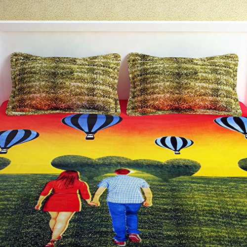 Image of Story@Home Bedspun Picasso Collection 152 TC 100% Cotton Green 1 Bedsheet for Double Bed with 2 Pillow Cover