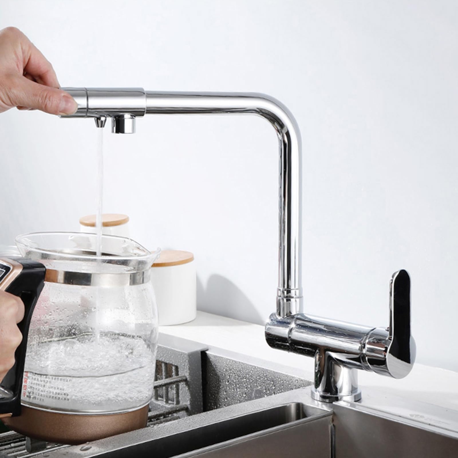 Robinet d'eau potable 3 en 1 mitigeur de cuisine pivotant pour évier de maison