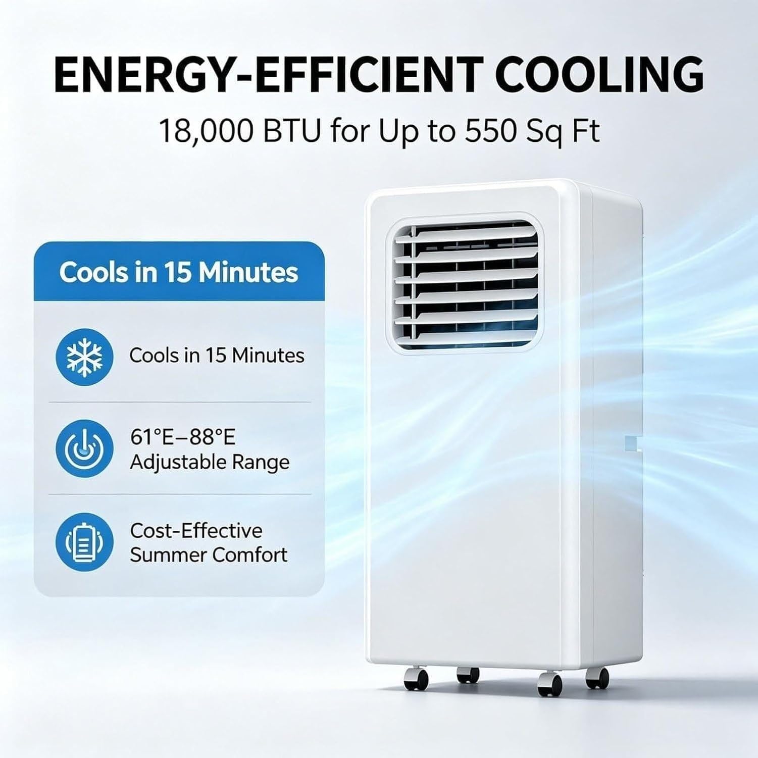 Aire Acondicionado Portátil 18000BTU Floor Standing sin Instalación para Salón Gaming Habitación, Enfriamiento Potente hasta 50 m² con Control y Ruedas, 18000btu