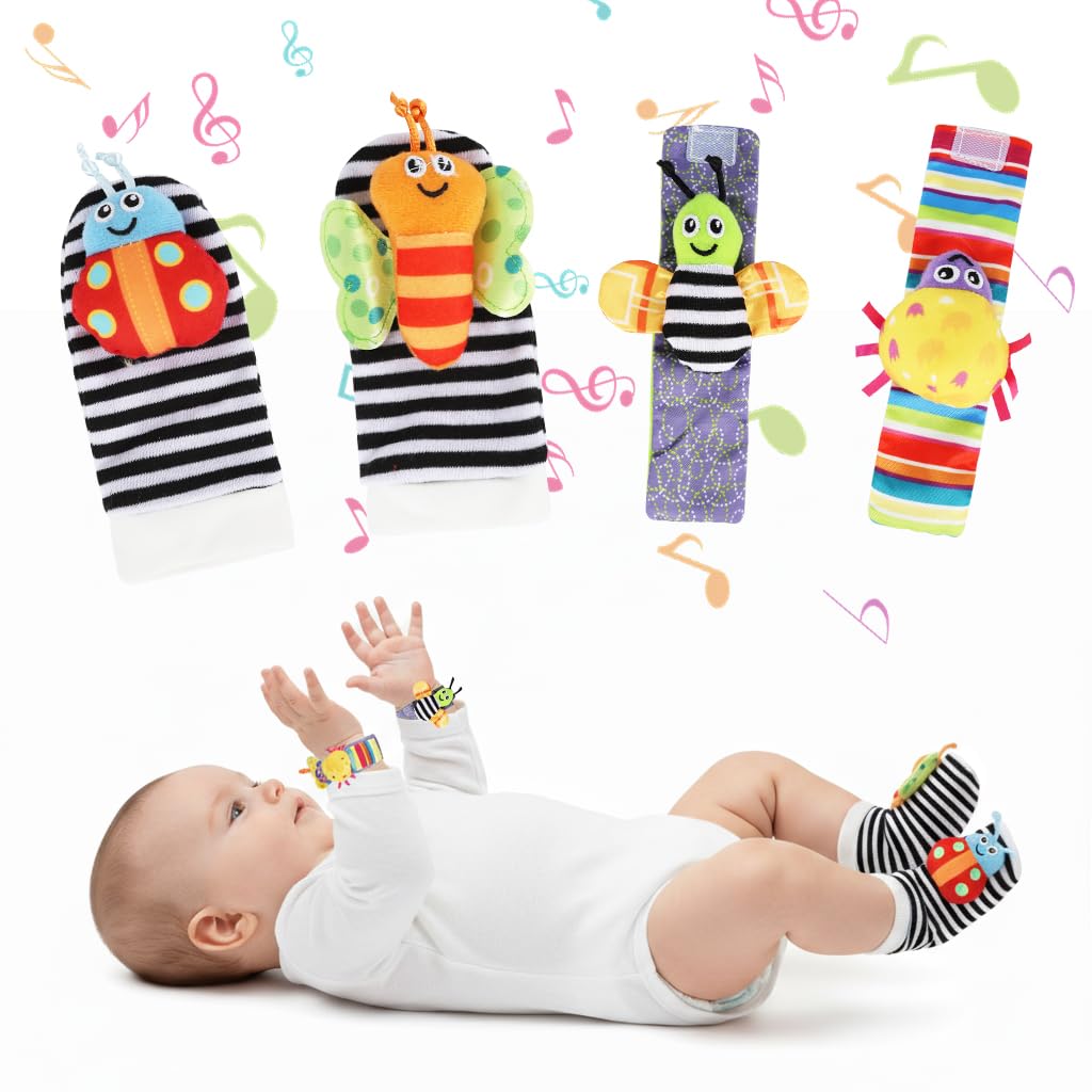 snowie soft SNOWIE SOFT® Baby Socks Rattles and Wristband Rattle Set for Babies 0-6 Months, Cartoon Fun Cotton Socks with Cartoon Plush Rattle Toys Soft Sound Sensory Baby Toys for 6 to 12 Months-picture-50