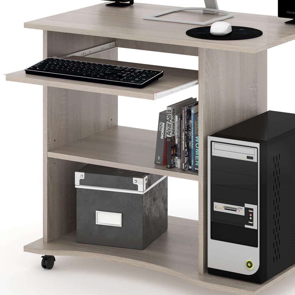 Vicco Bureau Harm, Sonoma, 80x50cm | avec roulettes et plateau clavier coulissant, installation peu encombrante