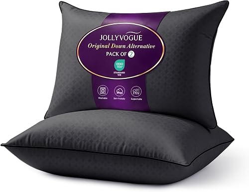 JOLLYVOGUE Black Pillows King Size Set of 2, Washable Supportive Firm Bed Pillows with Oeko-Tex Certified Soft Down Alternative Fill, Fluffy Luxury Hotel Quality for Side, Back, and Stomach Sleepers