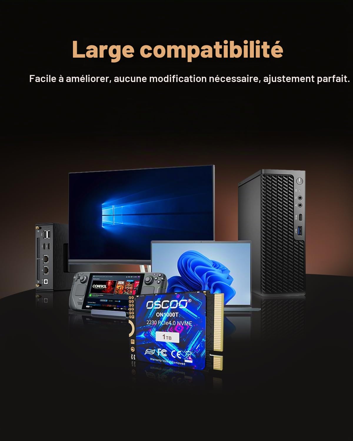 512Go M.2 2230 NVMe SSD,PCIe Gen4x4, Jusqu'à 5200 Mo/s,3D NAND | Solution Thermique Graphène, Compatible Steam Deck, ASUS ROG Ally, Surface, PC Portables, Mini PC, Ultrabook