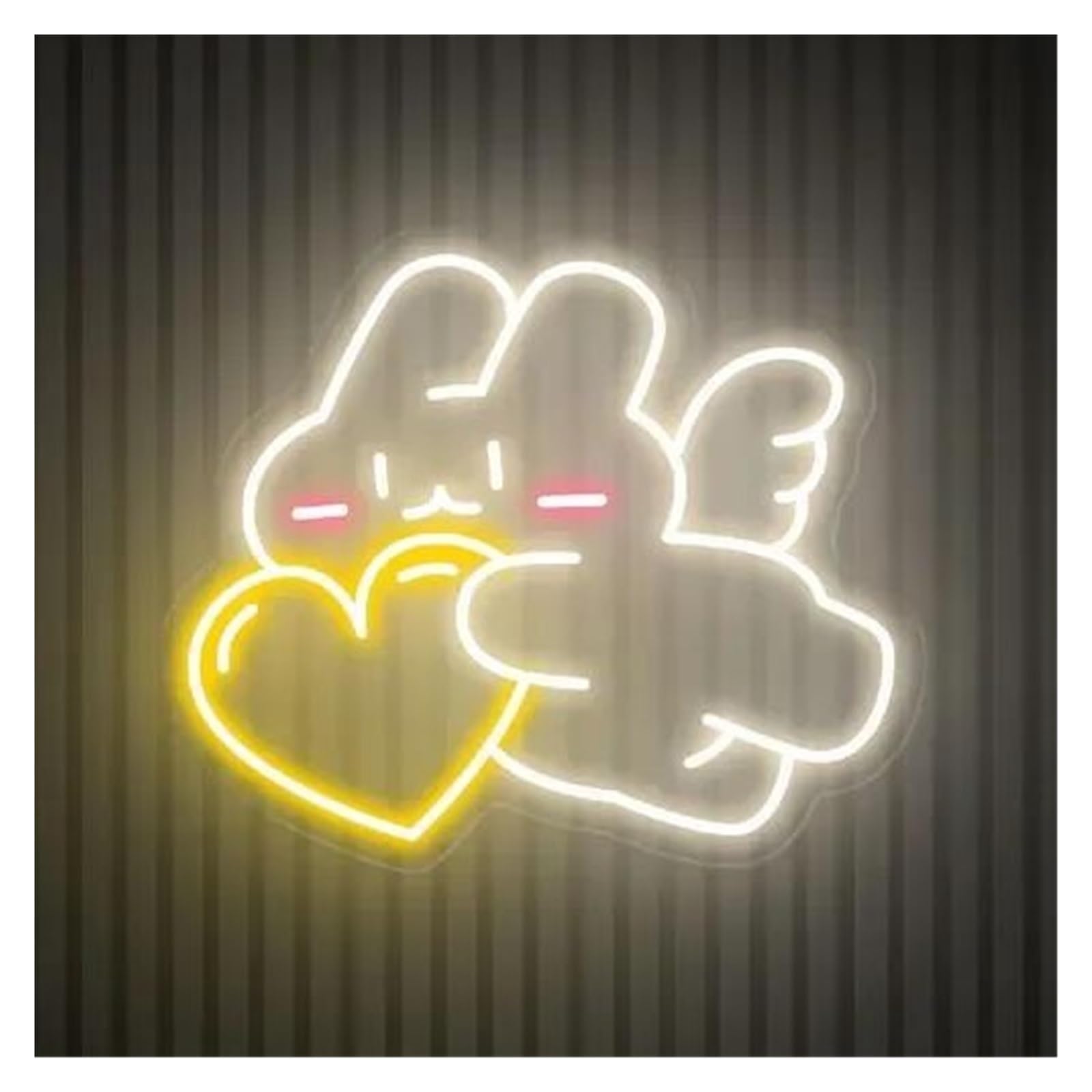 Xenite White+Lemon Yellow Hanging Art Neon Signs Bunny Angel With Heart Neon Sign Cute Rabbit For Kids Bedroom Store Cofe Wall Art Decor 43Cm