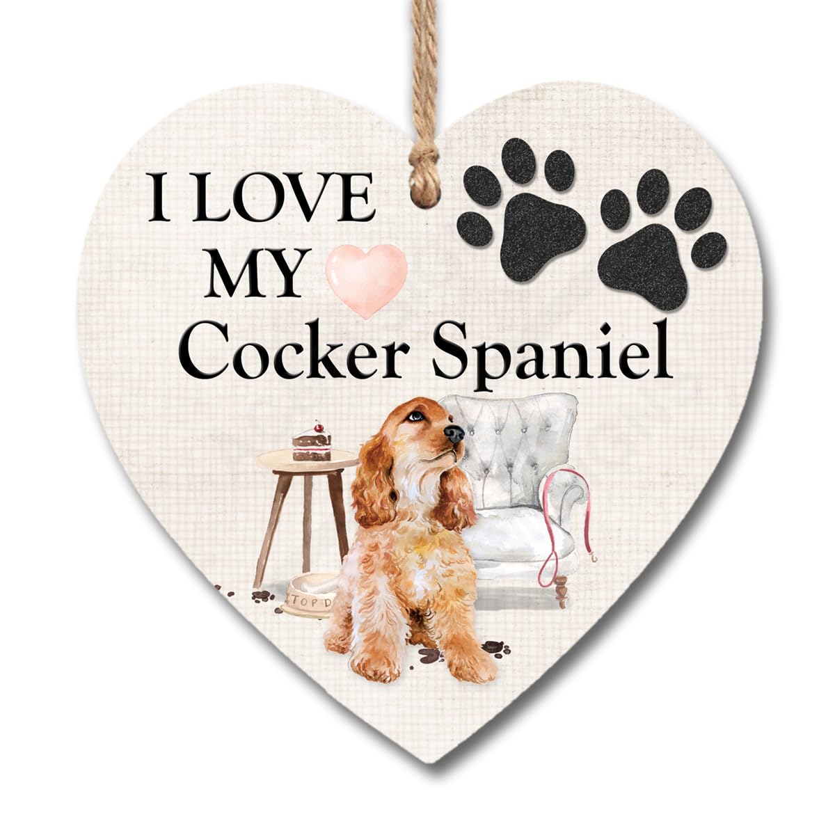 I Love My Cocker Spaniel Heart Plaque Hanging Sign H0341 (13cm x 13cm)