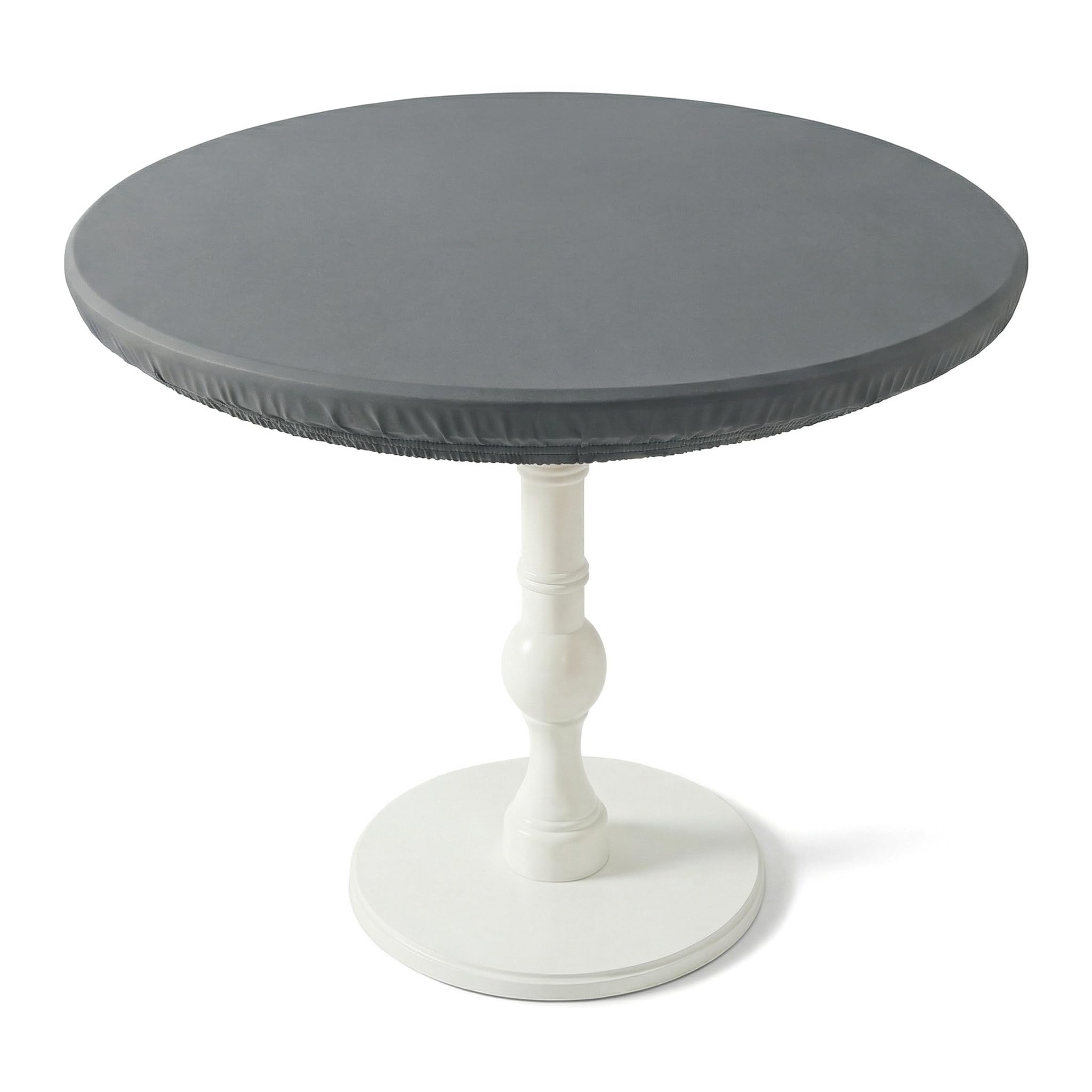 ele ELEOPTION Round Table Top Cover, Waterproof Round Tablecloth with Elastic Binding, Wipeable PU Fabric Dustproof and Wear-resistant, Garden Table Top Covers for Dinning Room Kitchen (Gray, 60cm)