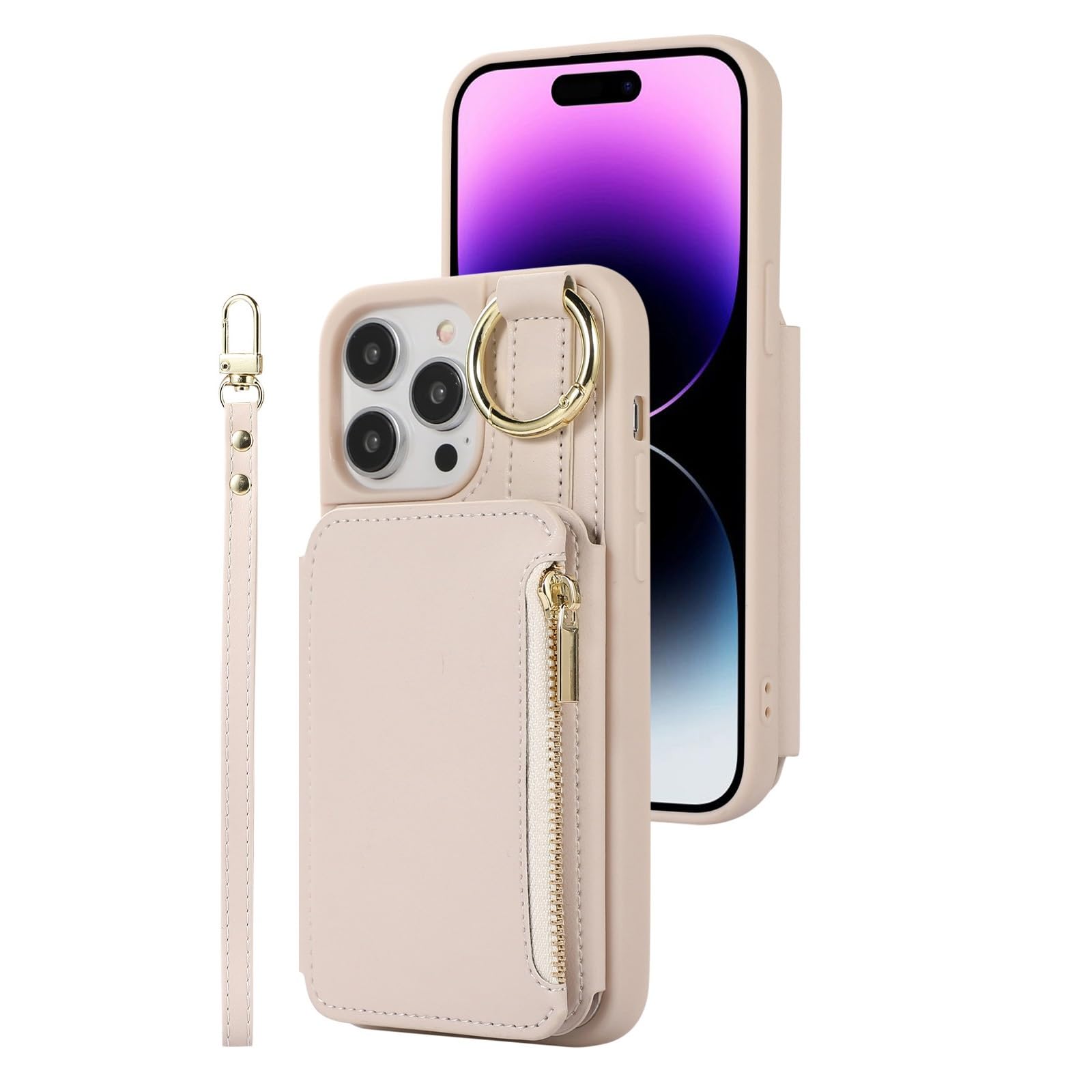 Générique Etui na telefon komórkowy IPhone16/16Pro/16Pro Max, Tarjetero Incorporado Cartera etui na telefon komórkowy z klapką do prueba (beżowe, 16 pro)
