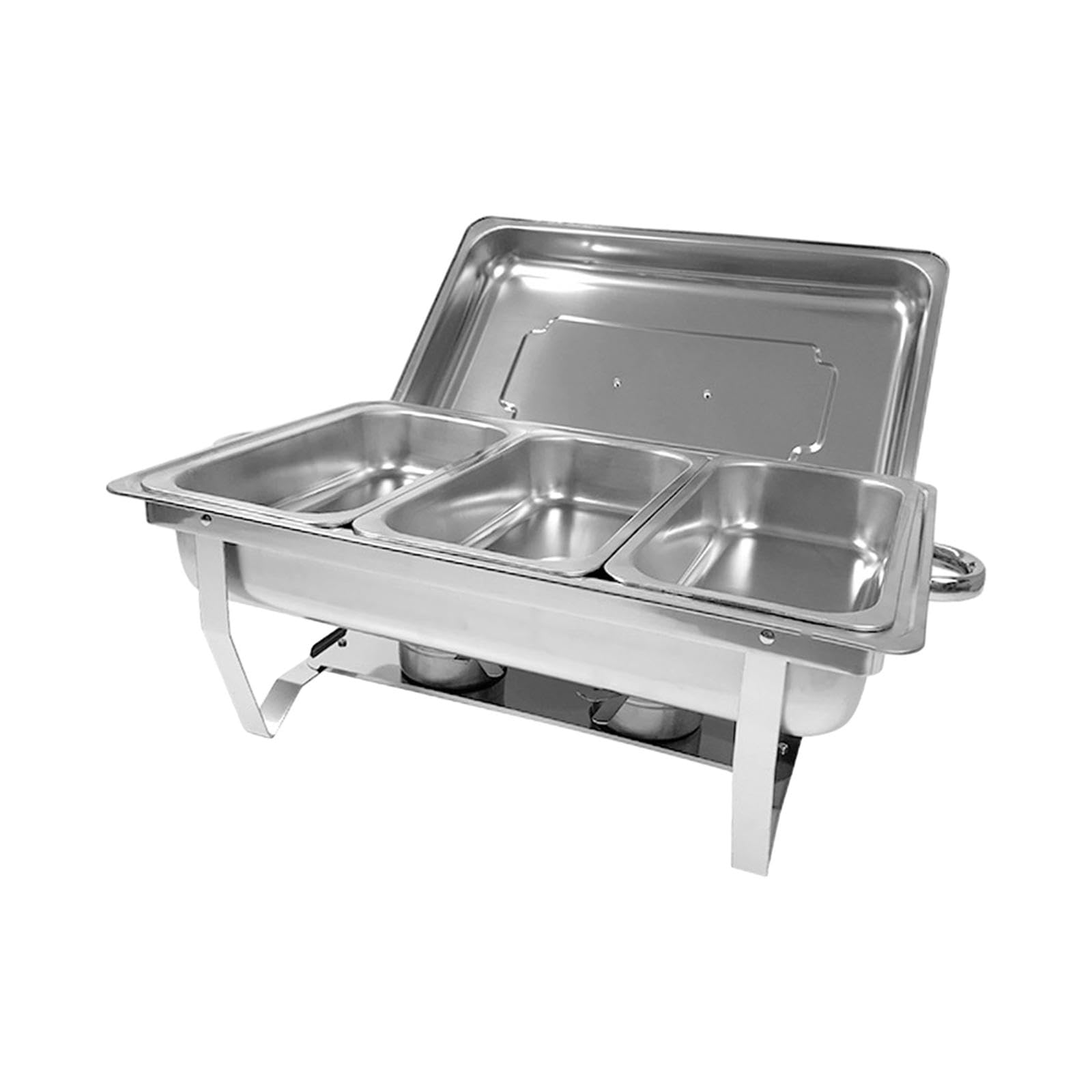 Buffet Calentador de Alimentos Bandeja para Servir Soporte Metálico Chafing Dish con Tapadera Extraíble de Acero Inoxidable Apto para Bodas, Tres Rejillas, Individual