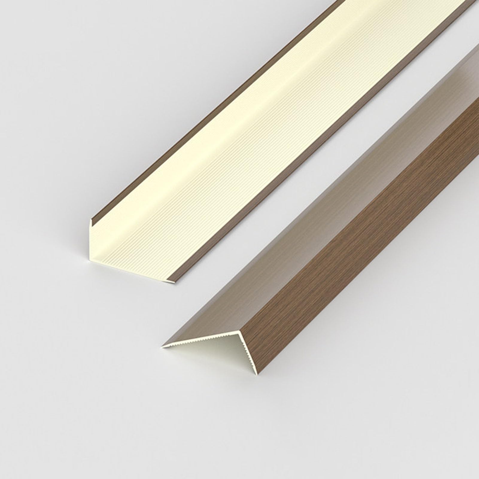 Wood Grain L-molding Transition Strip, Flexible PVC Door Threshold with Back Grooves, Cuttable Floor Edging Trim for Wall Corner Stair Protector