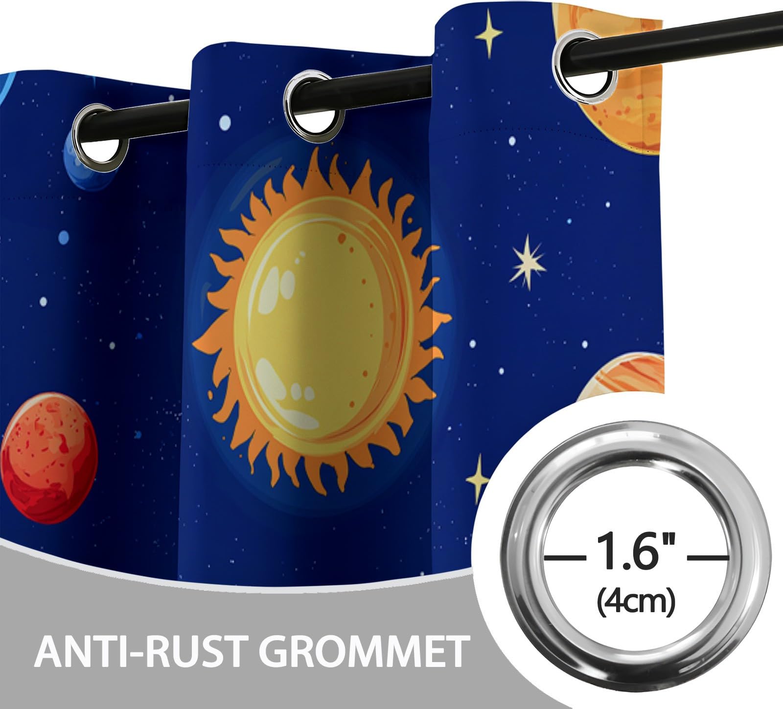 Générique Zasłony izolowane termicznie, 140 L x 260 H cm, zestaw 2 zasłon z kreskówkowym systemem słonecznym, z przelotkami, zaciemniające, redukcja hałasu, do sypialni i salonu, granatowe