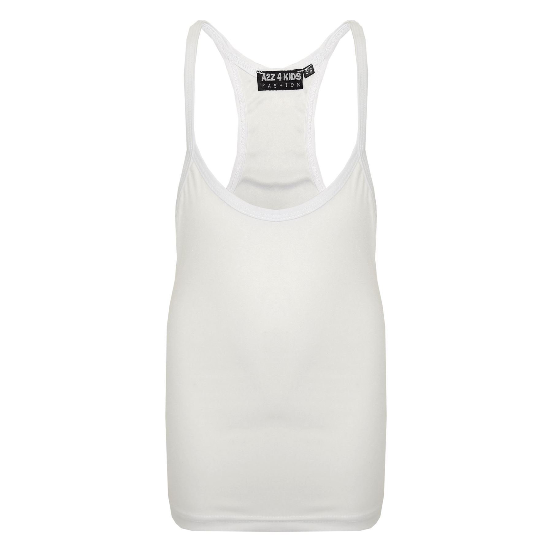 Kids Girls Childrens Vest Top - Racer Vest White 7-8