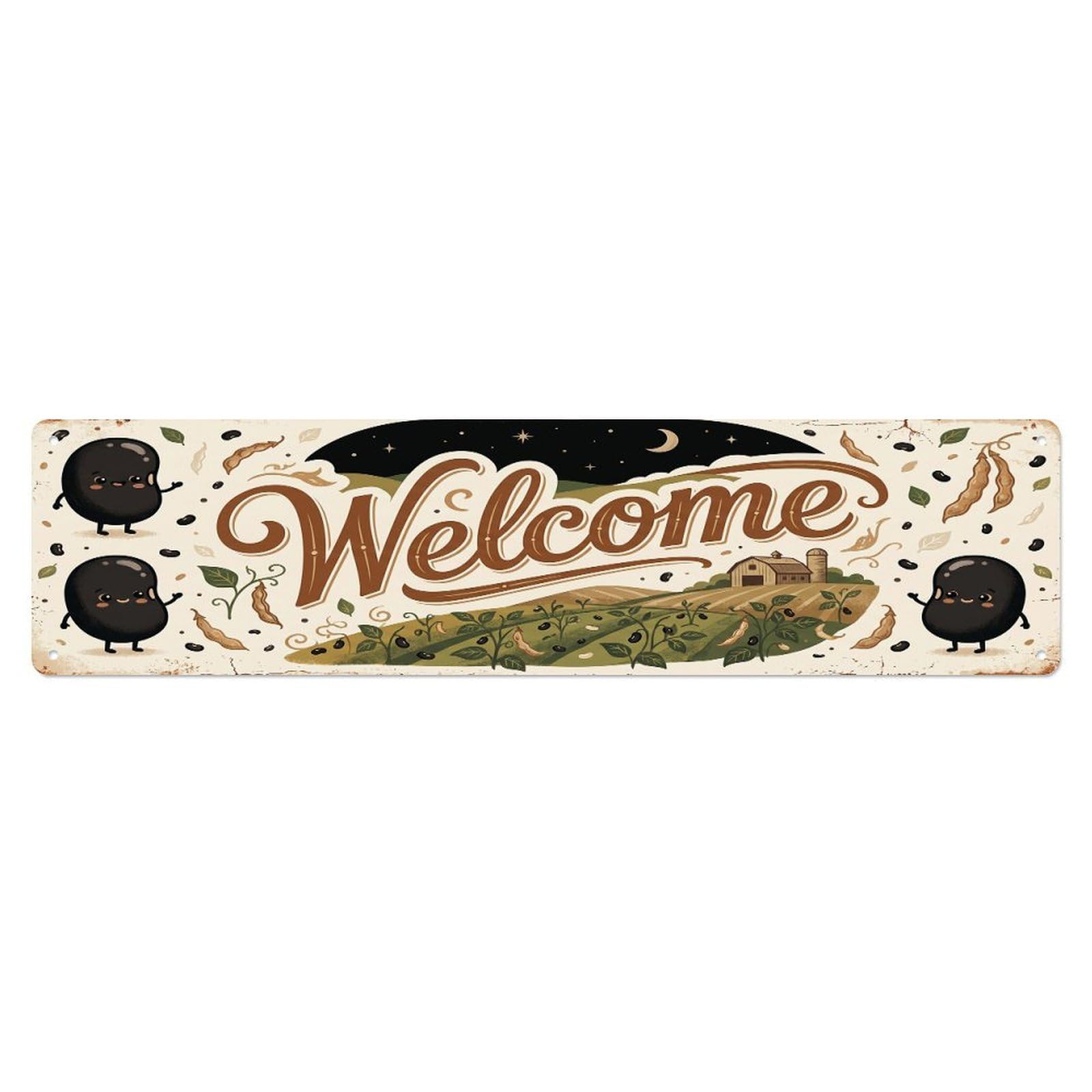 Olhnbad 4X16inch(10X40cm) Vintage Welcome Black Bean Metal Tin Sign