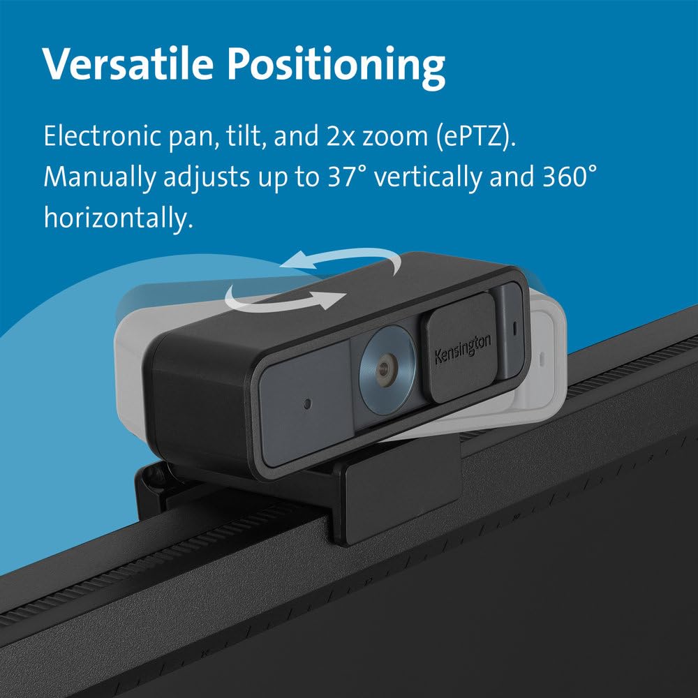 Kensington, Kamera Internetowa 1080p z Obiektywem Wąskokątnym HD Kensington W2000, Autofokus, na USB, Wbudowany Mikrofon z Redukcją Szumów, do Transmisji lub Wideokonferencji (K81175WW)