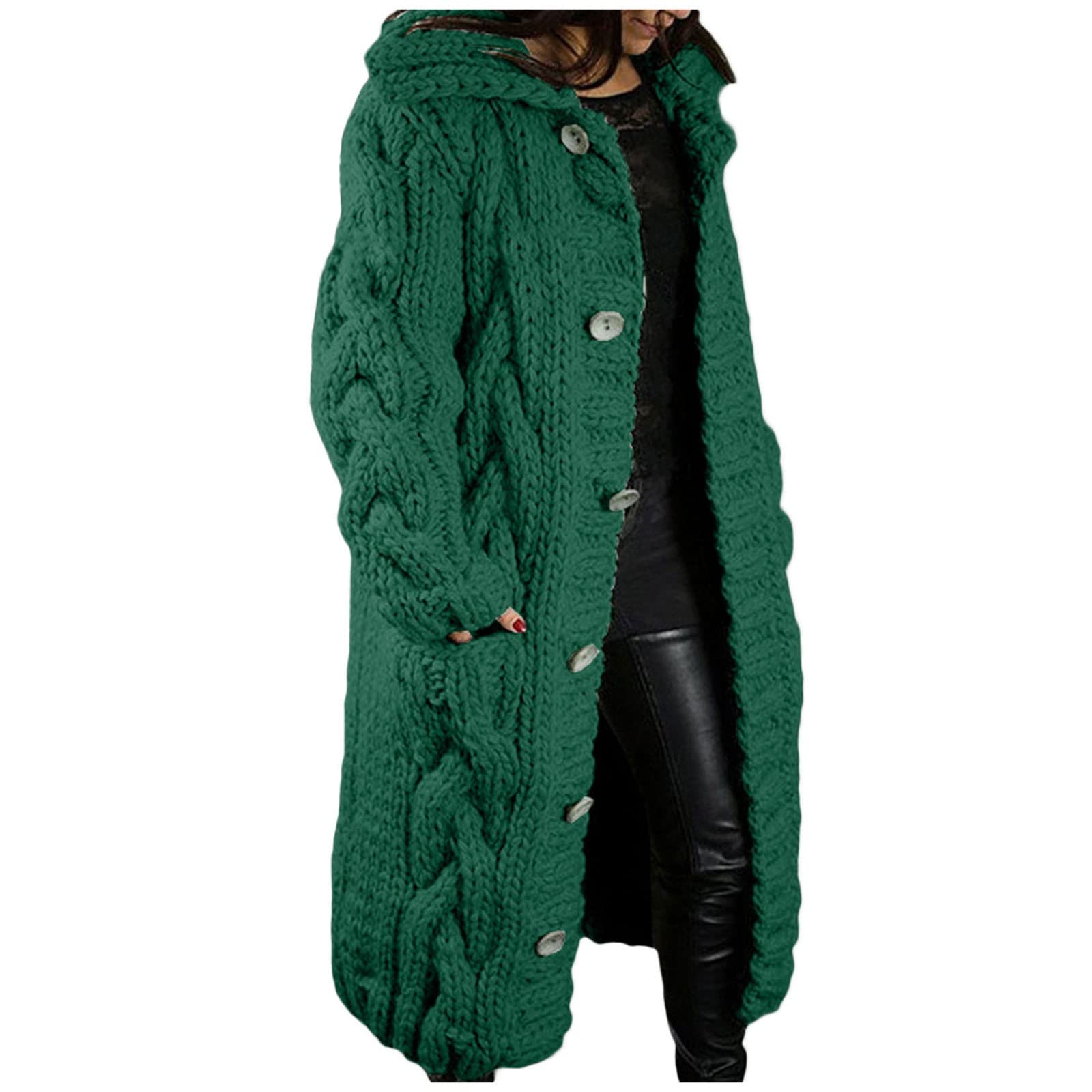 Generisch Chaqueta de punto gruesa ligera para mujer, cárdigan largo de punto grueso, cuello en V, chaqueta informal de otoño, chaqueta de entretiempo, chaqueta de entretiempo holgada, abrigo de punto