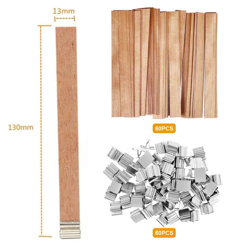 Wood Wicks for Candles 60 PCS Wooden Making Wicks With Stand for Handmade DIY Scented Holder Craft Supplies 13 x 130mm - Image 2