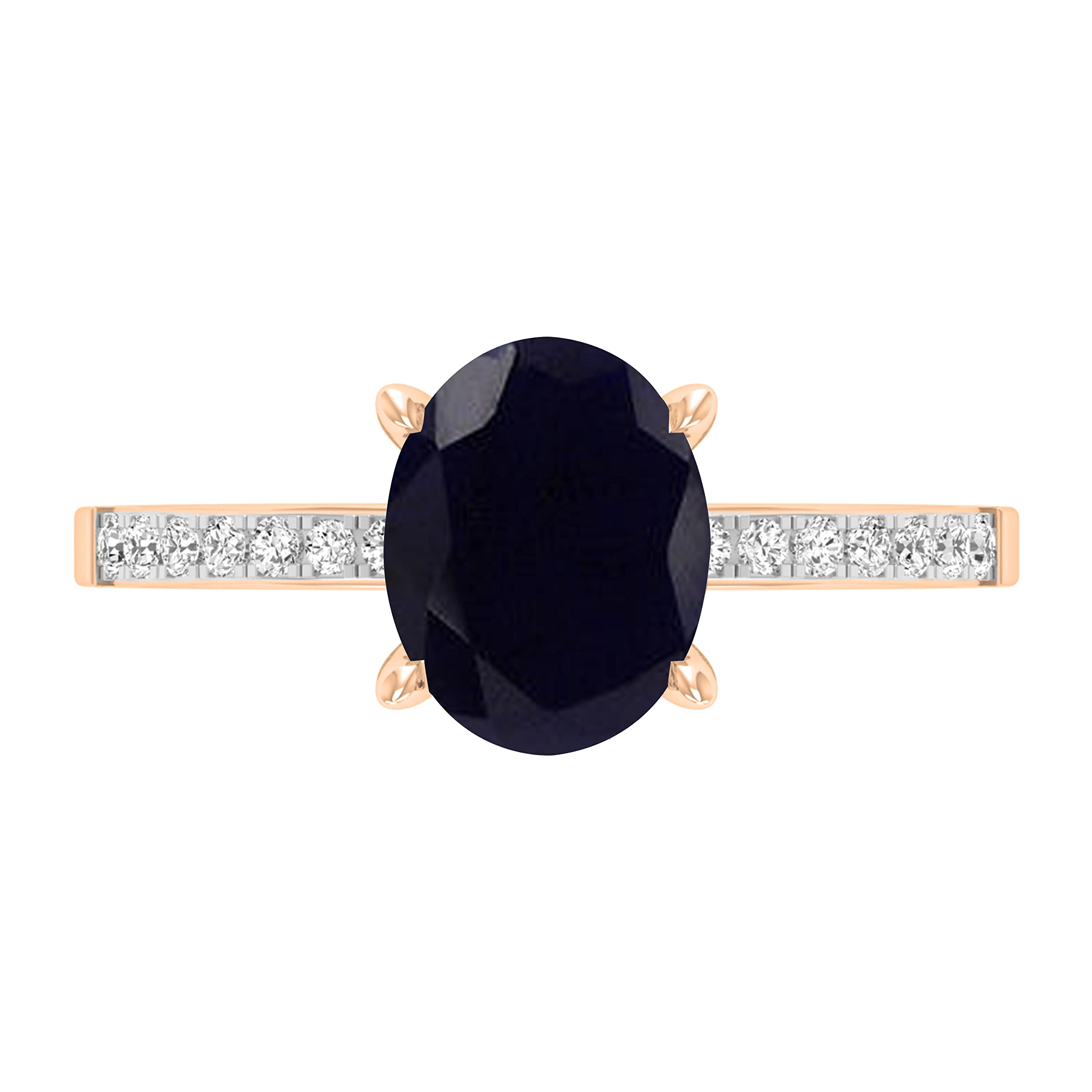 Dazzlingrock Collection Anillo de compromiso de oro rosa de 14 quilates con piedras preciosas ovaladas y diamantes blancos redondos de 9 x 7 mm para mujer, Oro rosa Zafiro azul Diamante blanco Oro