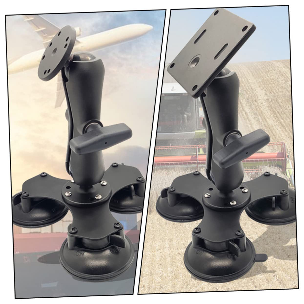Uonlytech Soporte para Parabrisas Triple Ventosa y Rótula Giratoria | Negro, 3 Bases de Succión, Montaje Estable para Móviles y Navegadores, Desmontaje Sencillo