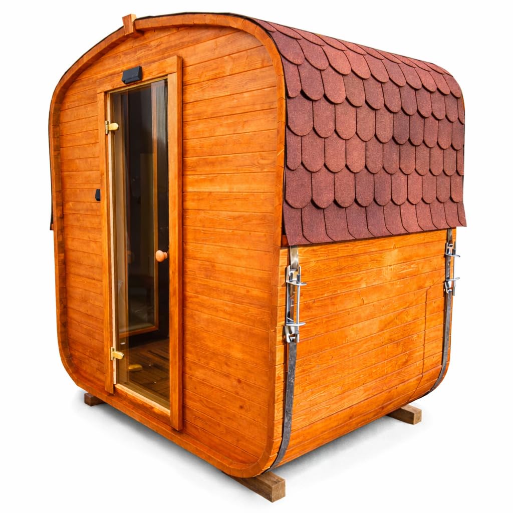 Gartensauna Quadro Fasssauna aus Holz für 2 Personen, Quadro | Mit LED-Beleuchtung Außensauna für Garten & Terrasse
