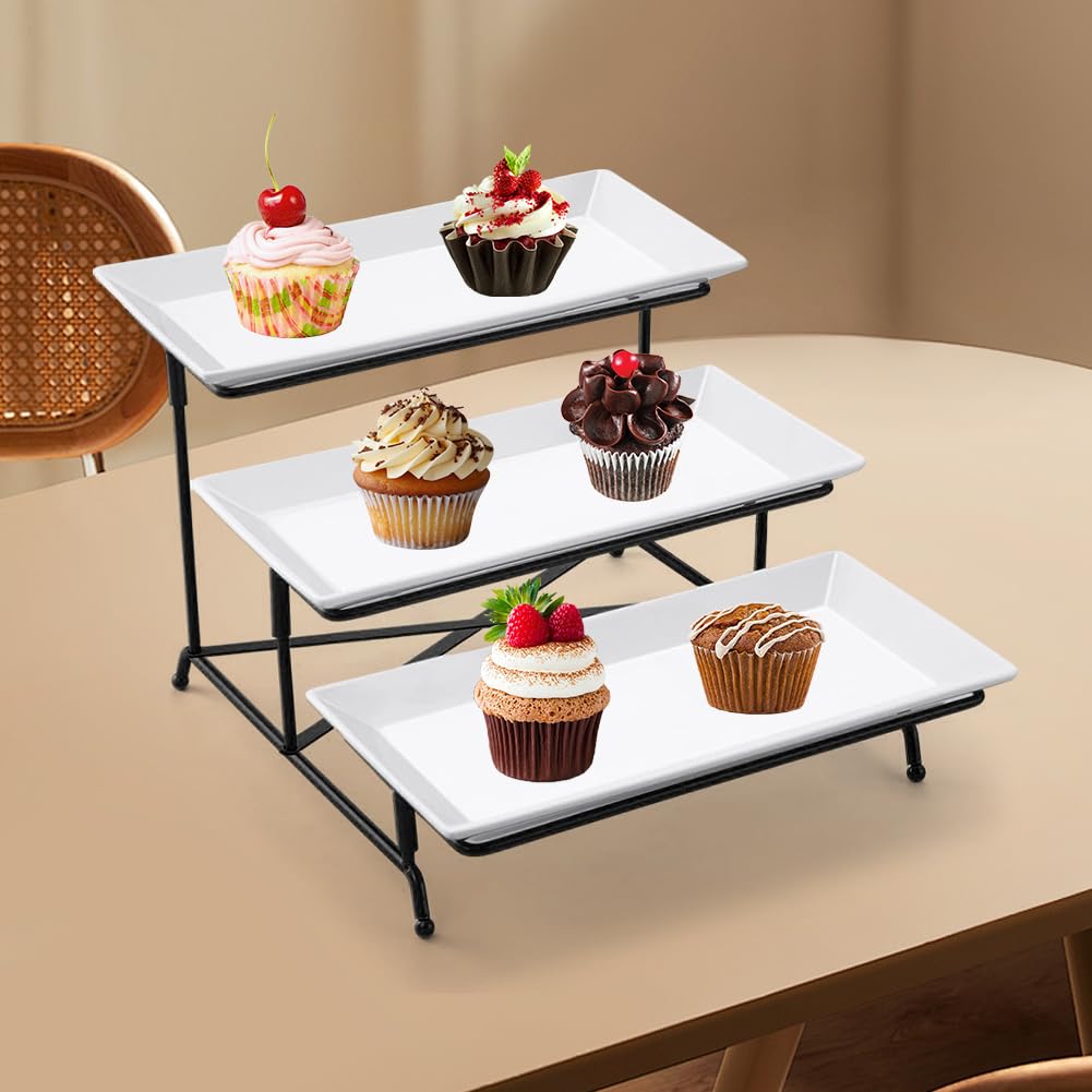 Vassoi per Alimenti, Set di da Portata Neri a 3 Livelli, Feste, Eventi, Esposizione Dessert, antipasti, Buffet