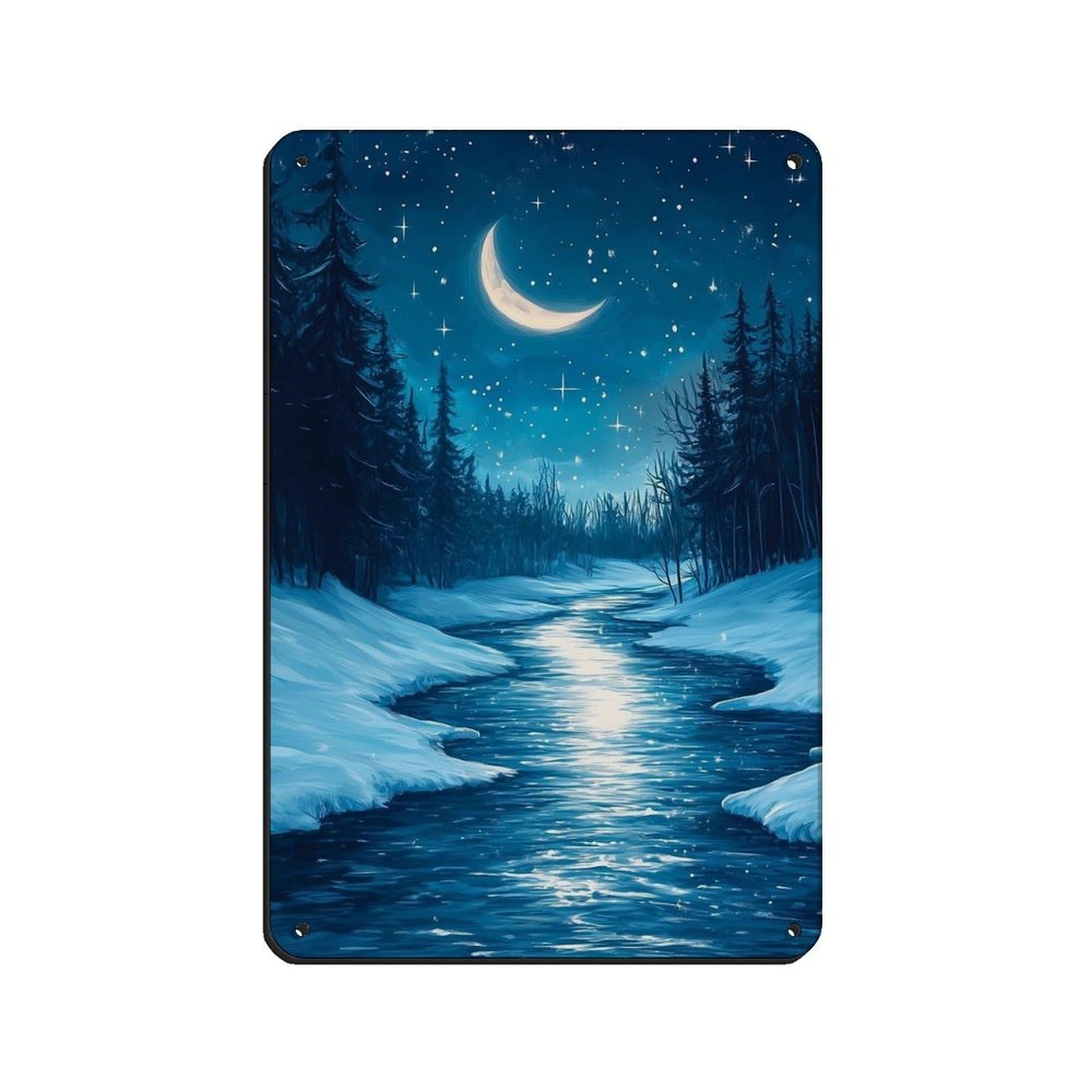 Winter Moon Dark Forest Art, Dark Cottagecore Retro Poster Metal Tin Sign Chic Art Retro Iron Painting Bar People Cave Cafe Family Garage Poster Wall Decoration 8x12inch(20x30cm)