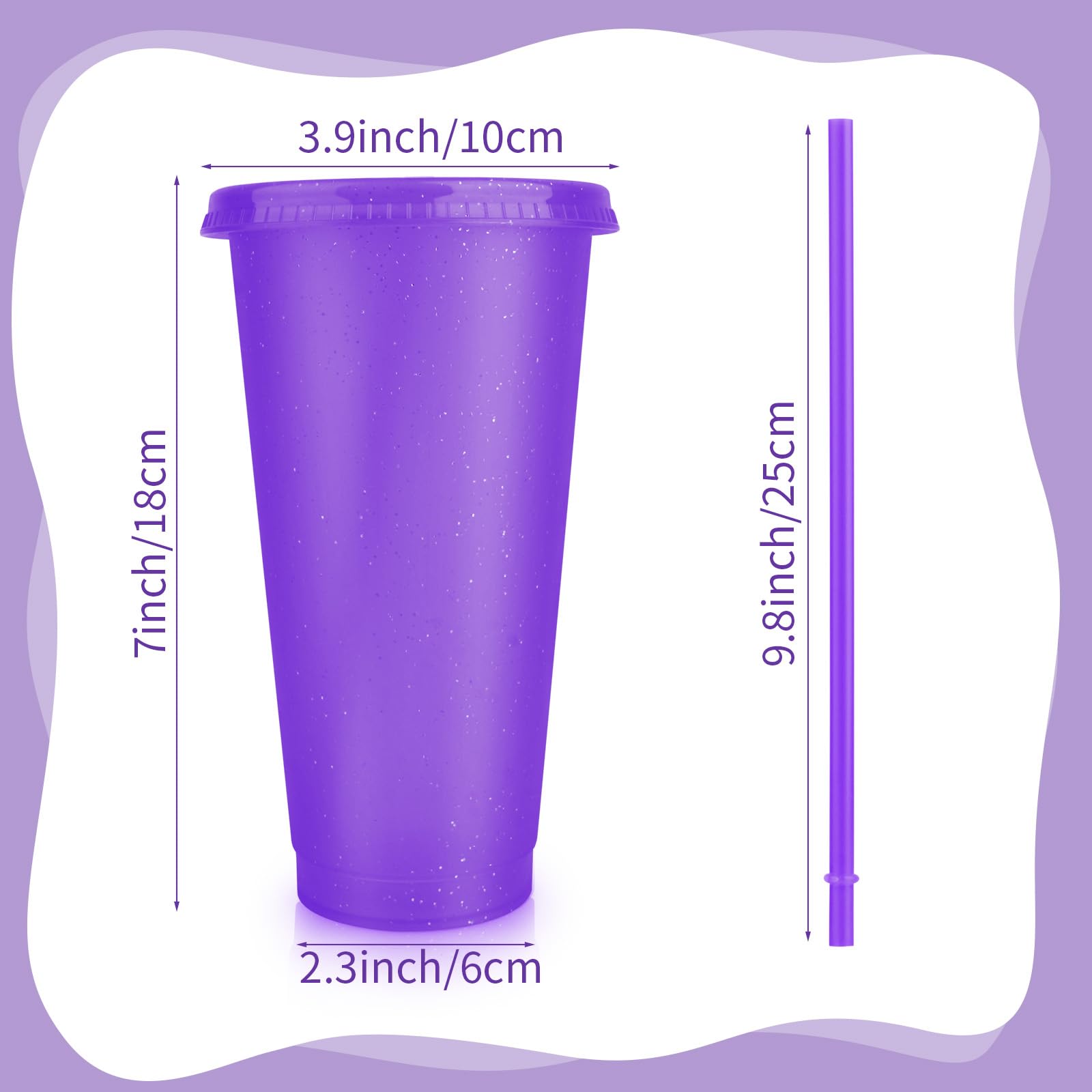 Hxezoc 16 bicchieri riutilizzabili con coperchio e cannucce, in plastica glitterata, da 680,4 g, tazze da caffè ghiacciato, tazze da viaggio per feste di compleanno, frullati, succhi di frutta, feste