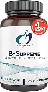 Designs for Health B-Supreme - Complejo de vitamina B con B1, B2, B3, biotina, B6, folato activo (metilfolato), metilo B12 - Incluye TMG + colina - Suplemento complejo B sin OMG - Vegano (120 cápsulas)