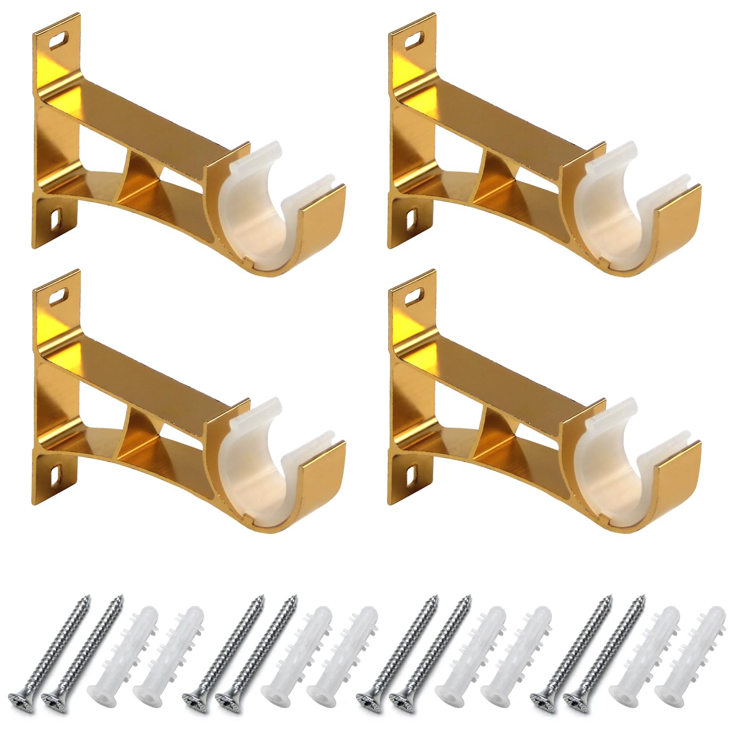 MroMax 4PCS Single Curtain Rod Brackets Aluminum Alloy Plastic Single Groove Guide Rod Support Window Blind Rod Holders for Home DecorationGold