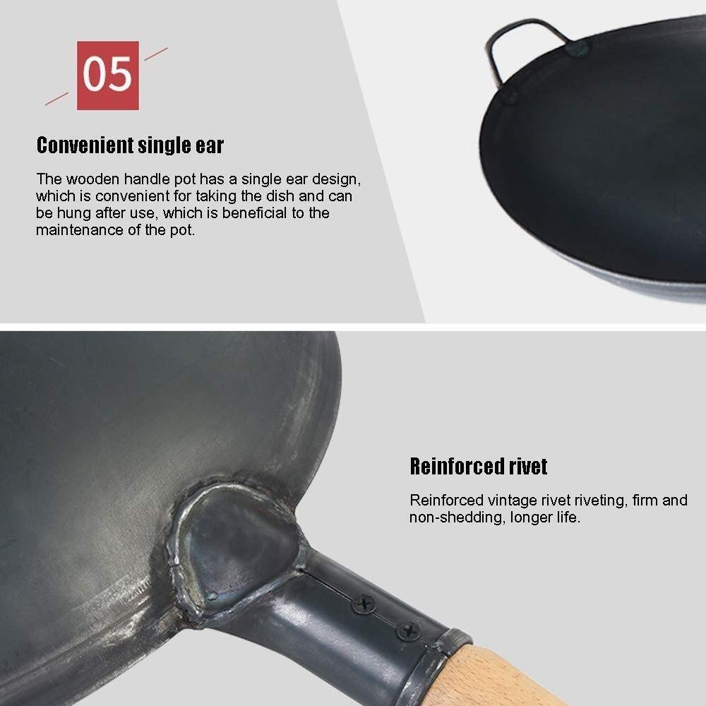 Wok manuel en fer forgé vintage chaudron pour la maison et le restaurant, 40 cm, design non revêtu