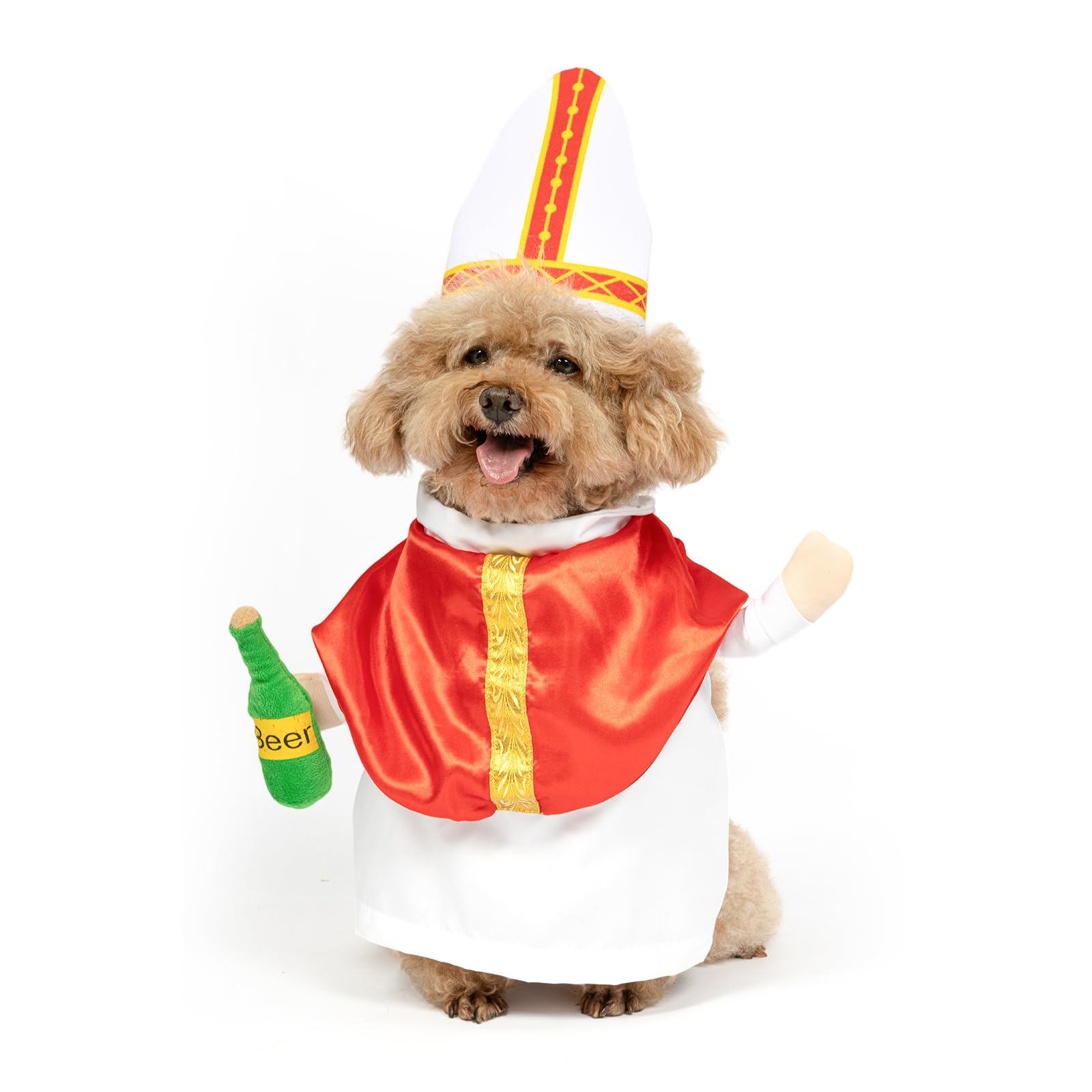 NACOCO Halloween Dog Pope Costume - Pet Cosplay Clothes Cat Special Outfit Apparel Pope Hat Adjustable Puppy for Pet Parties Small Medium and Large Dogs(Red Pope,XS) — image 1