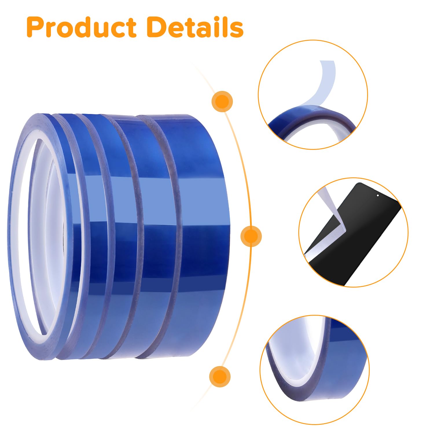 Lyeteung 5 Rolls 3/6/8/12/20 mmx33m Heat Resistant Tape, Heat Tape Sublimation, for Electronics Printing DIY Crafts Blue - Image 3