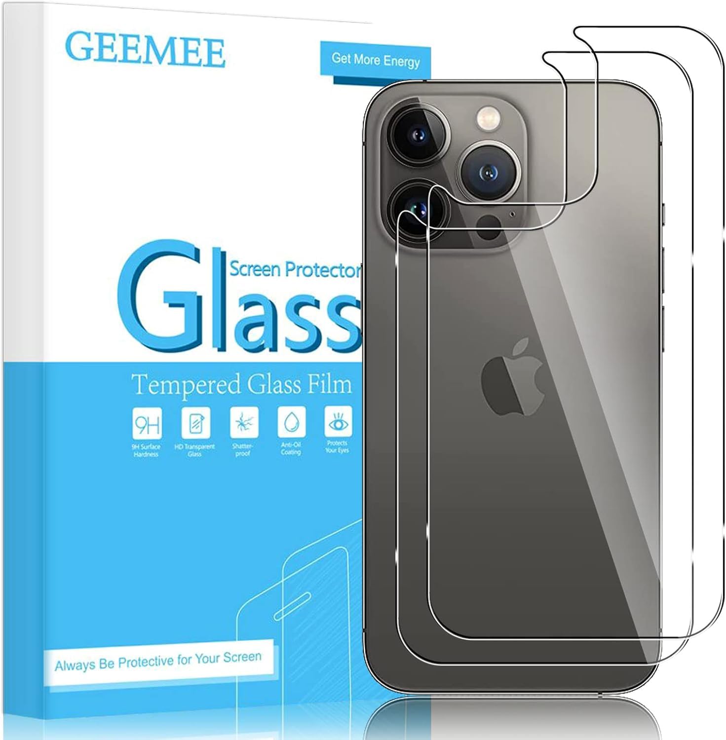 Back Tempered Glass Screen Protector for iPhone 14 Pro, 2 Pack 9H Hardness Tempered Protective Glass Film High Sensitivity Screen Protector