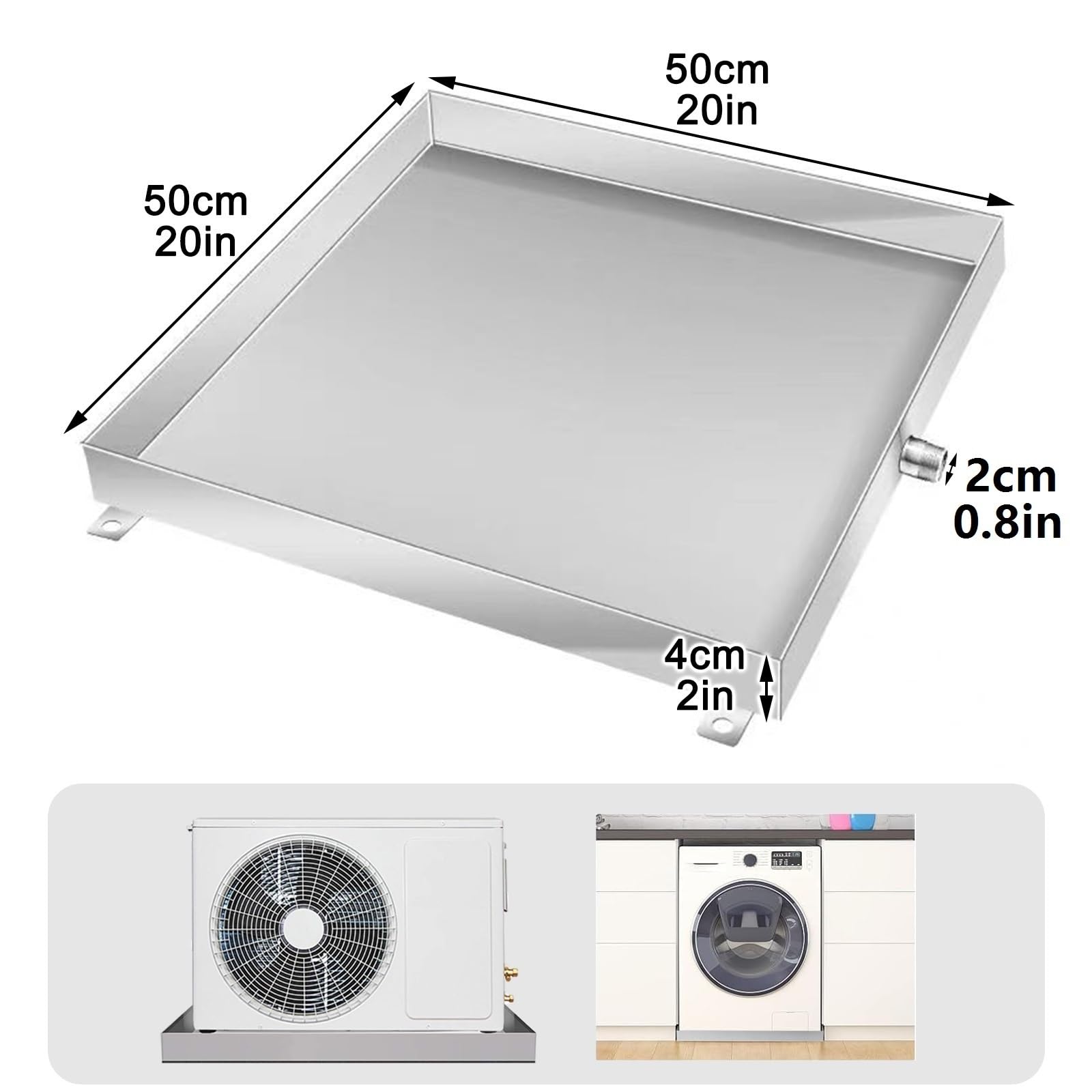 Bacinella Raccogli-gocce In Acciaio Inox 304 – 500x1000x50 Mm, Con Foro Di Scarico, Per Lavatrice E Asciugatrice, Antiruggine, Protezione Pavimento