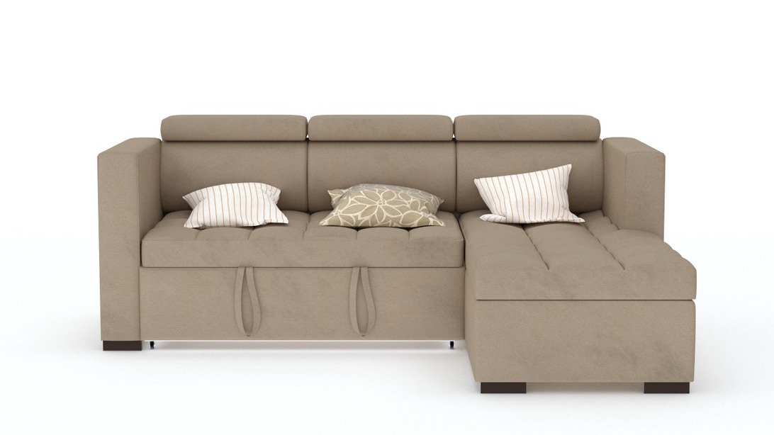 FUNTERIOR Innovative L-Shape Contempary 3 Seater Fabric Sofa Bed (Light Brown)