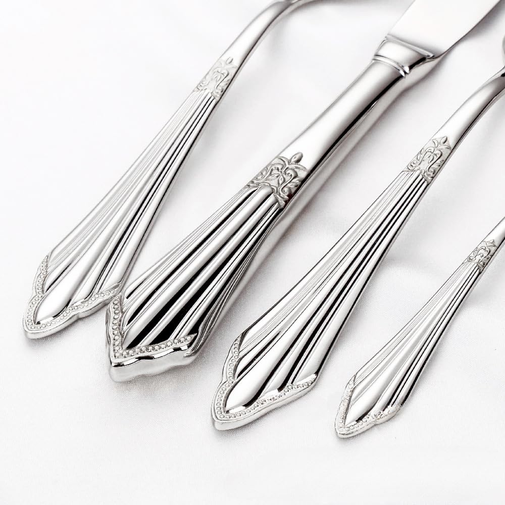 Manico in Rilievo Cucina in Acciaio Inox Argenteria Stoviglie Posate Set Posate Bistecca Coltello Forchetta Cucchiaio Cucchiaino (Argento Oro,16 pezzi)