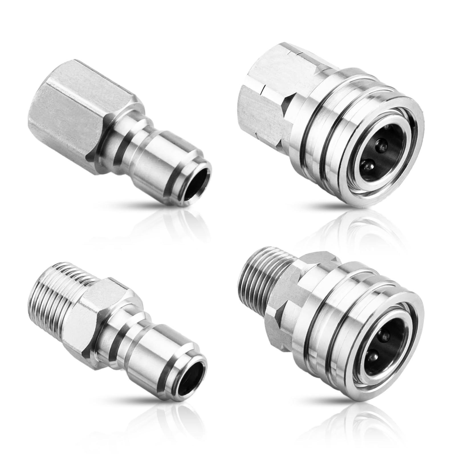 Photo 1 of Pressure Washer Quick Connect 3/8 Inch Stainless Steel Male and Female Quick Connector Kit Pressure Washer Adapters Hose Quick Connector, 4 Pack