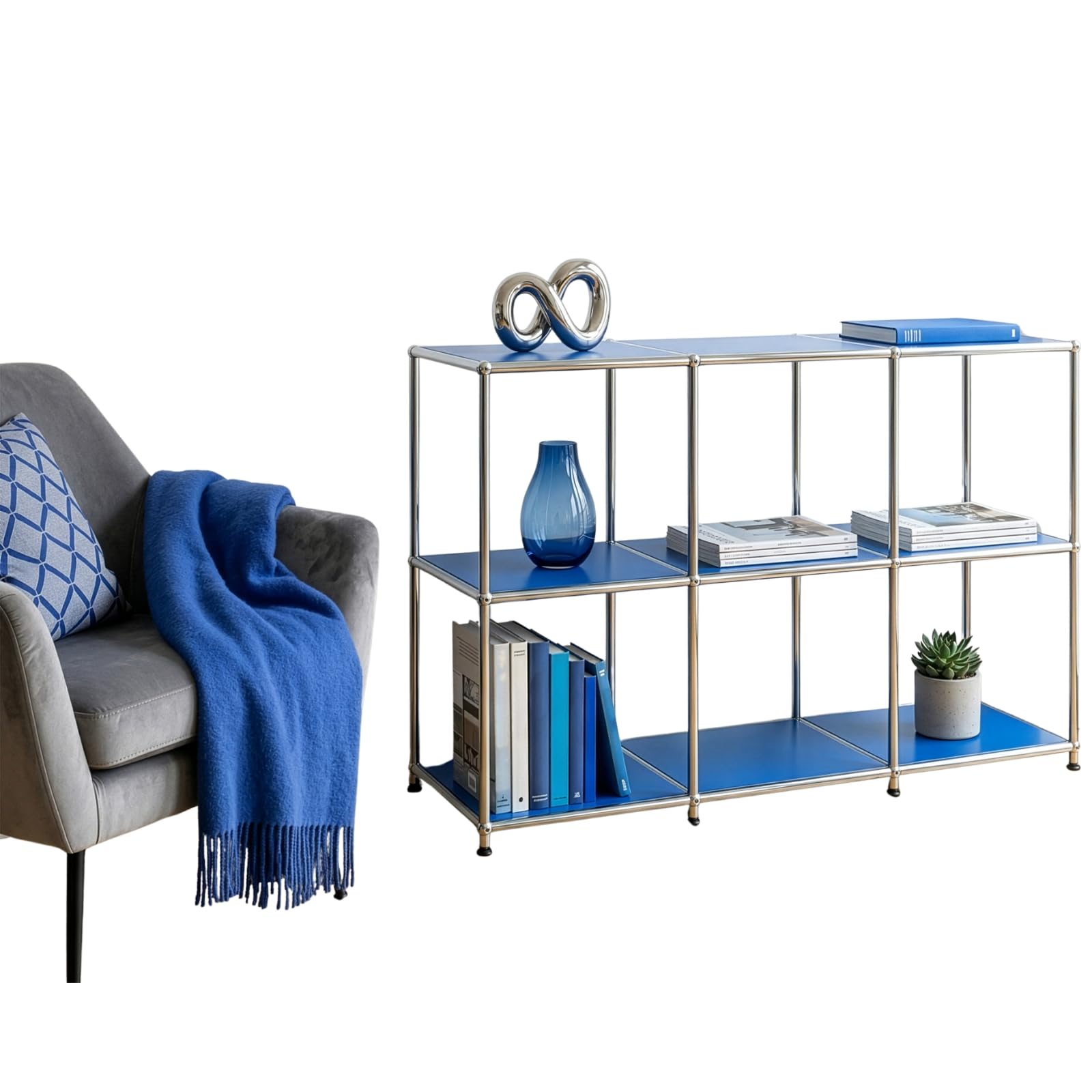 KARAT Étagère Métallique L116 × P40 × H82 cm, Concept Epure MK 018 – Étagère Large avec 3 Niveaux, Sideboard & Lowboard en Métal pour Salon, Bureau ou Entrée (Bleu)