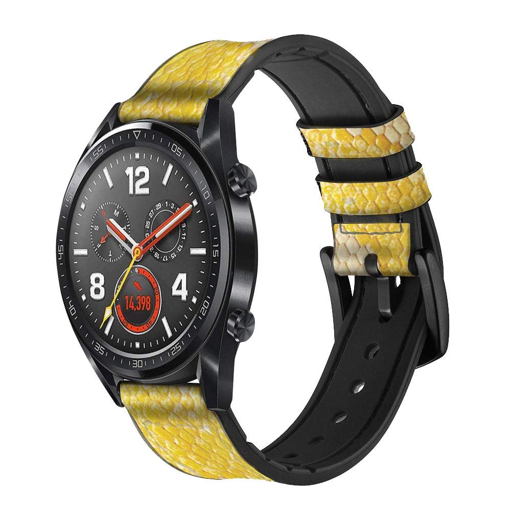 Innovedesire Yellow Snake Skin Graphic Printed Bracelet de Montre Intelligente en Cuir et Silicone pour Wristwatch Smartwatch Smart Watch Taille (22mm)