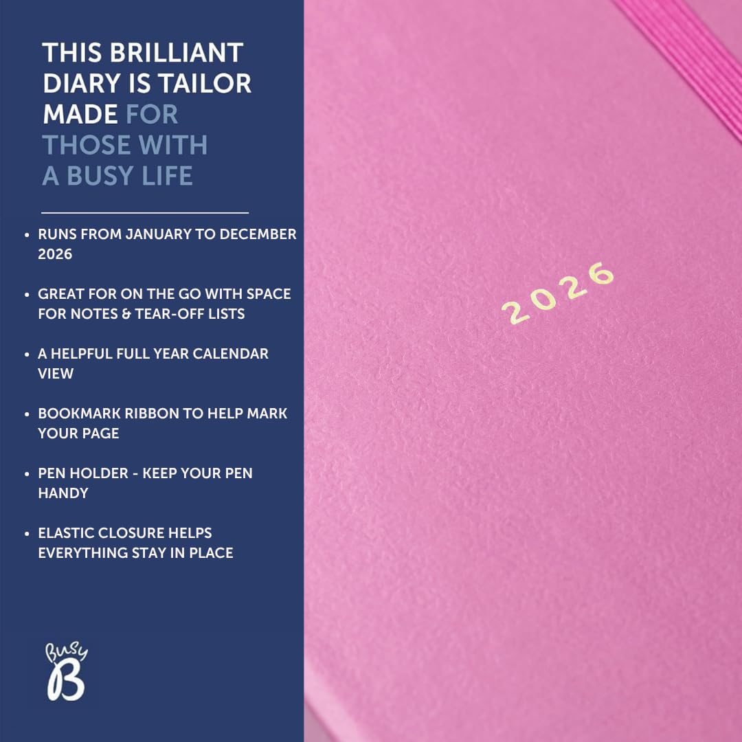 Busy B 2026 Agenda A6 weekplanner met takenlijsten en notitiepagina's   compact blauw grafisch dagboek   week to view lay out, 3 zakken en jaarplanner