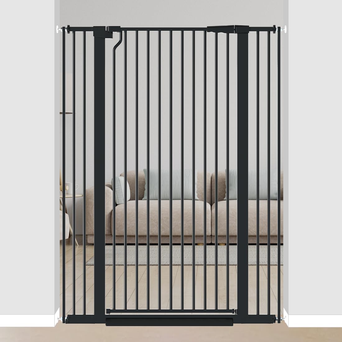 51.18" Extra Tall Pet Gate for Cats Dogs-29.6"-40.5" Extra Wide Baby Cat Gate for Stairs and Doorways-1.37" Ultra Narrow Spacing Dog Gate Dog Door with One-Handed Operation(29.6"-40.5") 29.6"-40.5" Black