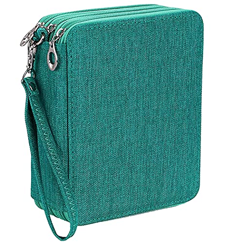 Image of Gullor Large Capacity 3 Layers Pencil Bag Pencil Holder Organizer - 78 Slots for Colored Pencils, Green