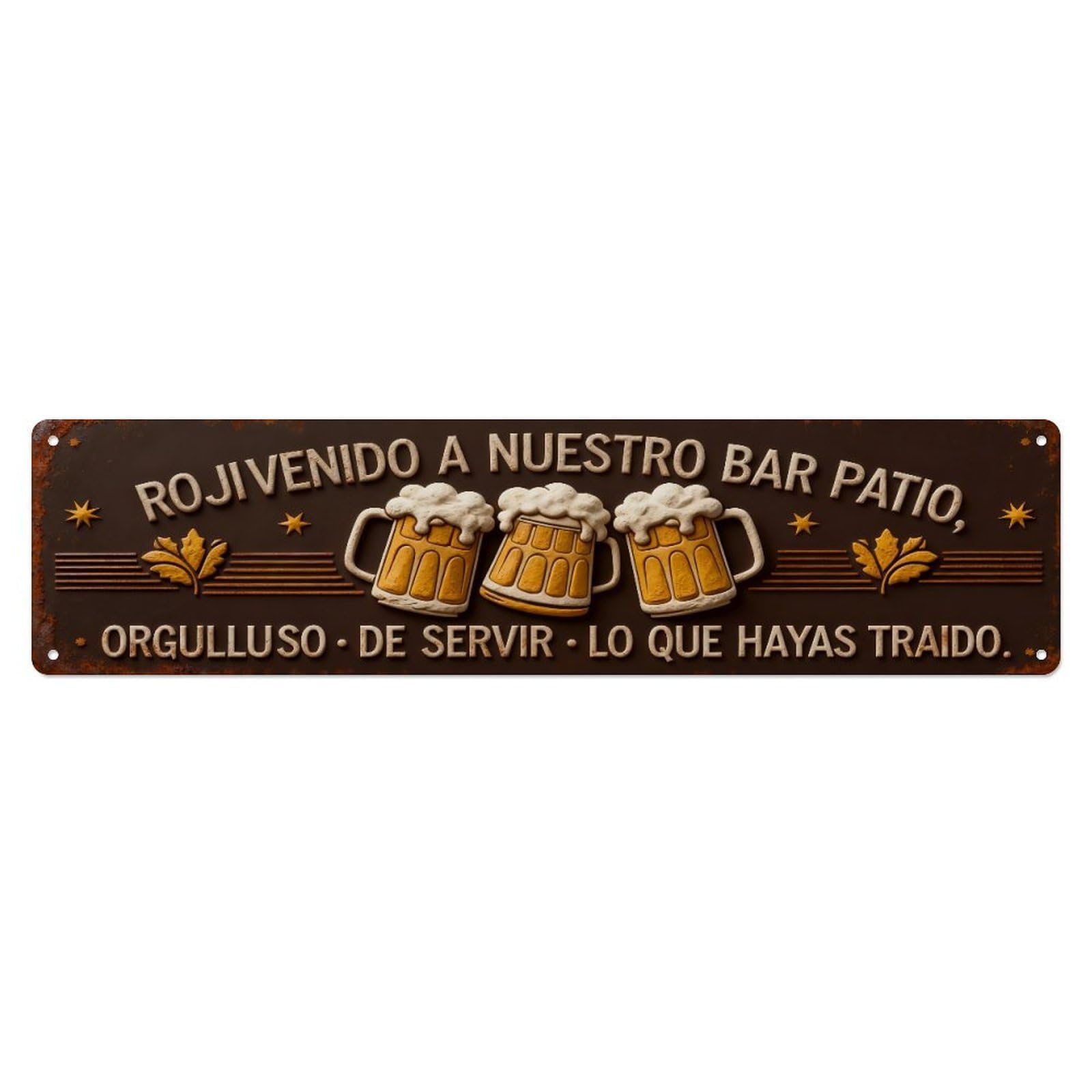 Beer Mugs Autumn Leaves Stars Text Metal Tin Sign Plaque