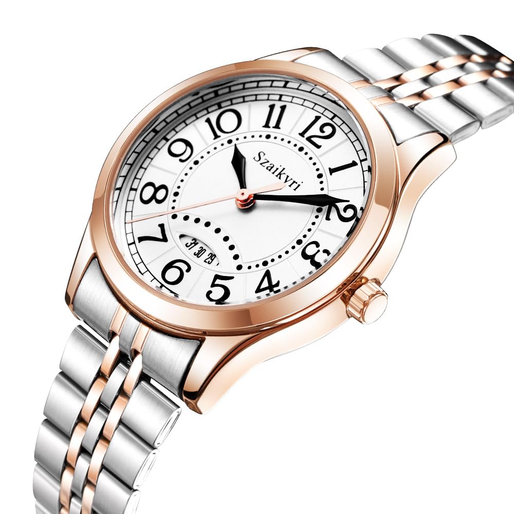 Szaikyri Clasica Reloj Mujer con Numerales Árabes de Tiempo Fácil de Leer Mujer Reloj con Calendario Resistente al Agua