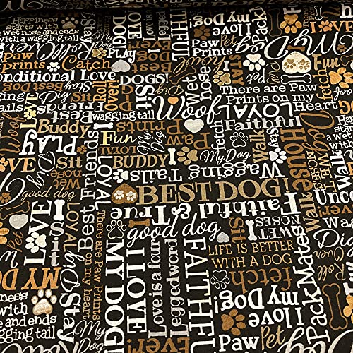 Stoff - Baumwollstoff - Timeless Treasure Fabric - I love my Dog Text - Hundestoff - Stoff zum Nähen - Meterware ab 50cm - Grundpreis: 21,90€/Meter Cover