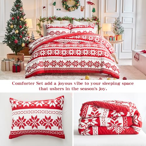 Tititada-Christmas-Striped-Comforter-Set-Queen-Size-3-Pieces-Soft-Microfiber-Holiday-Merry-Christmas-Warm-Bedding-Set-with-Pillow-Shams-Snowflake-Printed Tititada Christmas Striped Comforter Set Queen Size 3 Pieces Soft Microfiber Holiday Merry Christmas Warm Bedding Set with Pillow Shams Snowflake Printed
