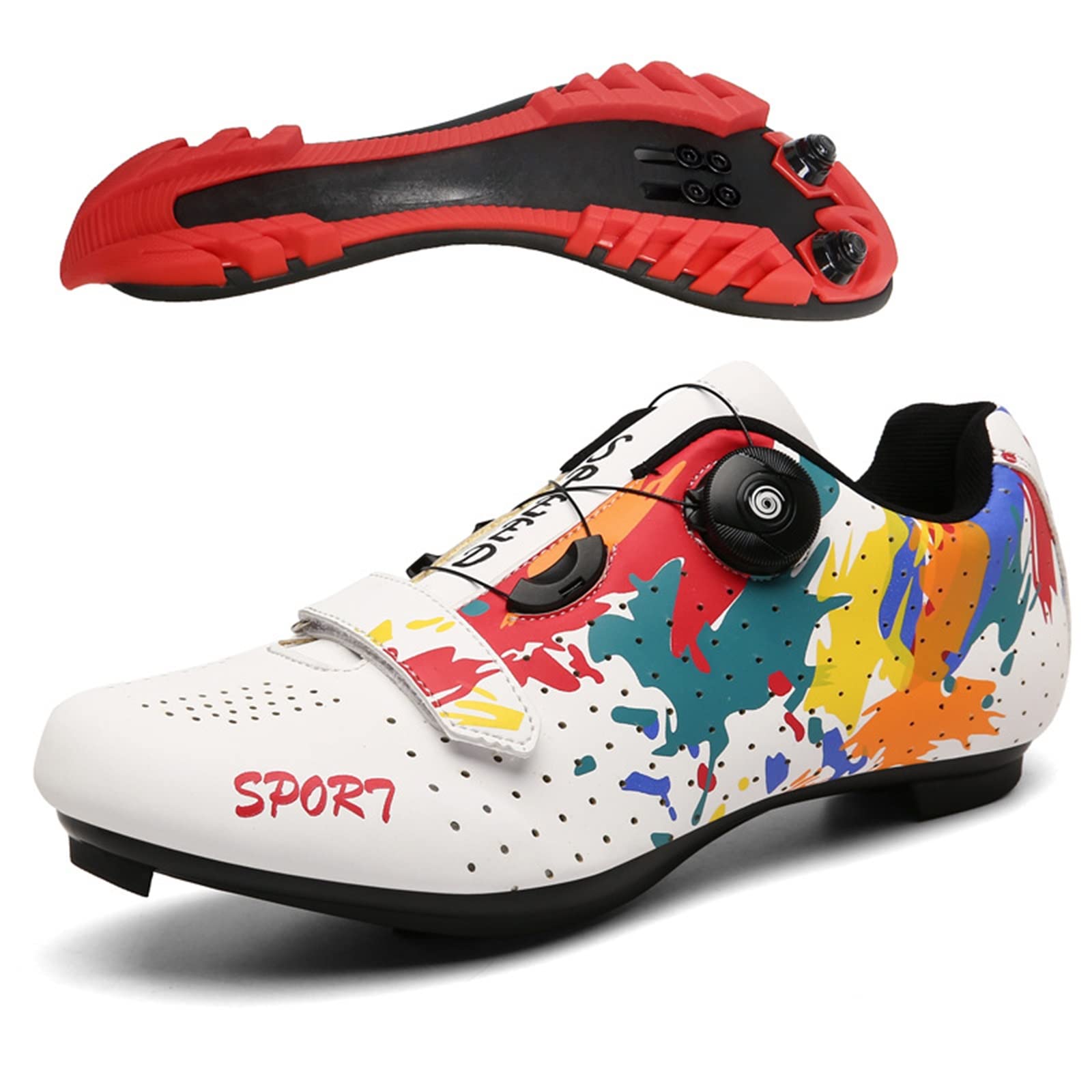 Buty rowerowe męskie, rowerowe buty rowerowe rowerowe obrotowe sznurowanie za pomocą kompatybilnego buta z pelotonem z SPD i delta(42, White)