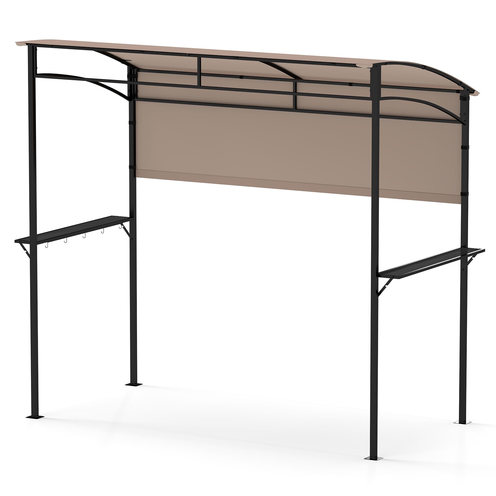 TANGZON BBQ Shelter, Outdoor Grill Gazebo Canopy with Side Shelf & 5 Hooks, Flame-Resistant Metal Frame Barbecue Awning Shelter Tent for Garden Patio Party (Brown, 239 x 108cm, with Extra Shadow)