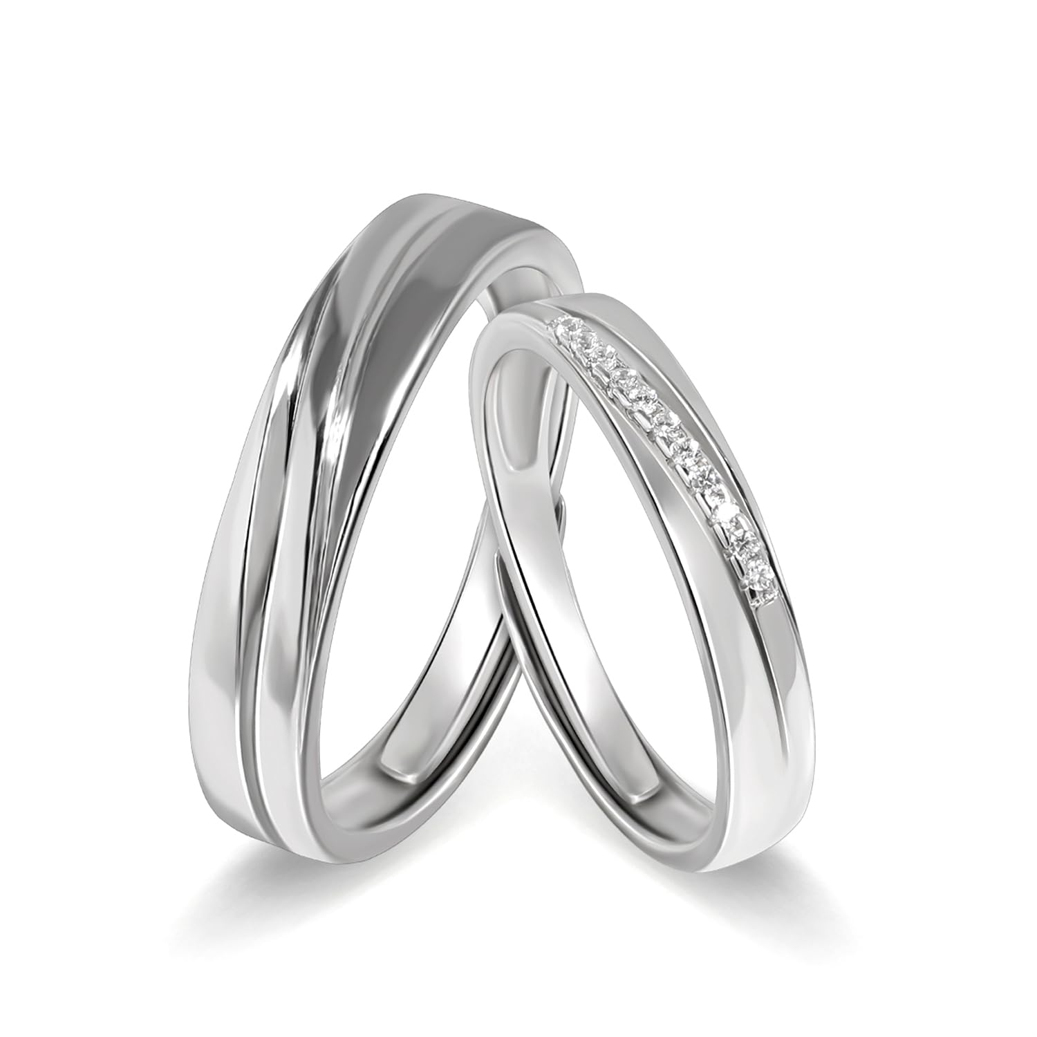 Meissa Intertwined Couples Rings for Men and Women 925 Sterling Silver Wedding Bands Size Adjustable Anniversary Ring Set Promise Ring (Set of two rings)