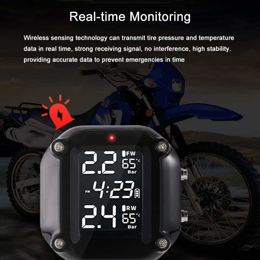 Riloer 1 sistemi di monitoraggio della pressione dei pneumatici per moto, monitoraggio in tempo reale della pressione e della temperatura per moto a 2 ruote, nero/trasparente
